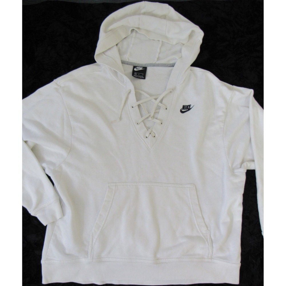 Nike Hoodie Sweatshirt Men's M Pullover Lace Up Neck Long‎ Sleeves Pocket White